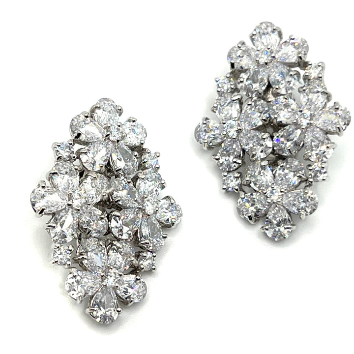 Floral Crystal Earrings in Rhodium - Mildred Hoit