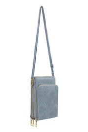 Zippered Crossbody Bag in Aqua available at Mildred Hoit in Palm Beach.