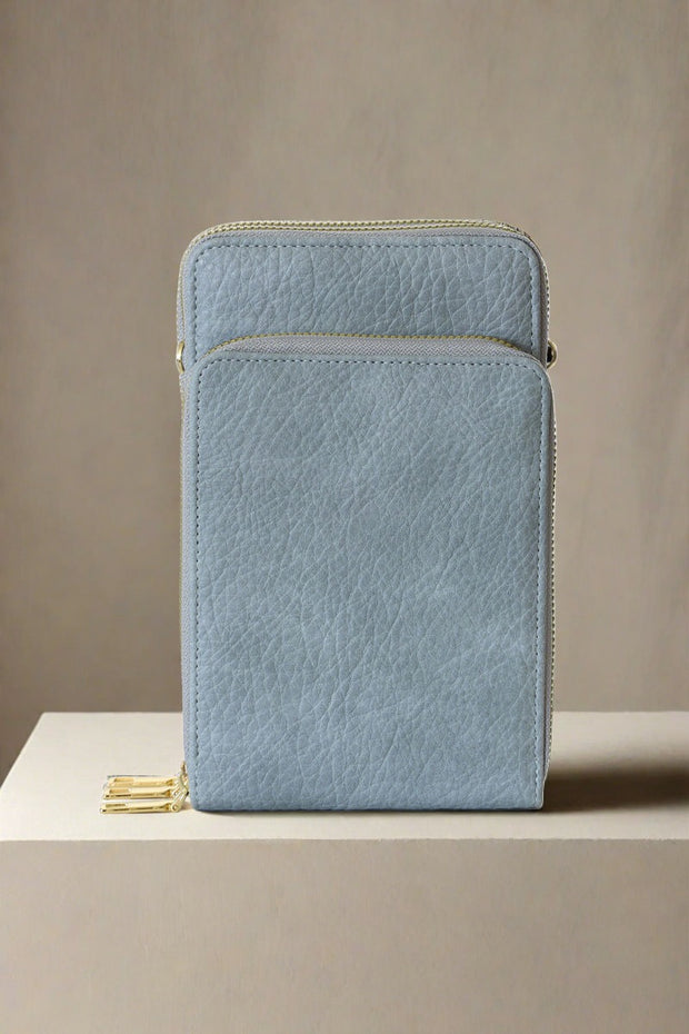 22 Tote Zippered Crossbody Bag in Aqua available at Mildred Hoit in Palm Beach.