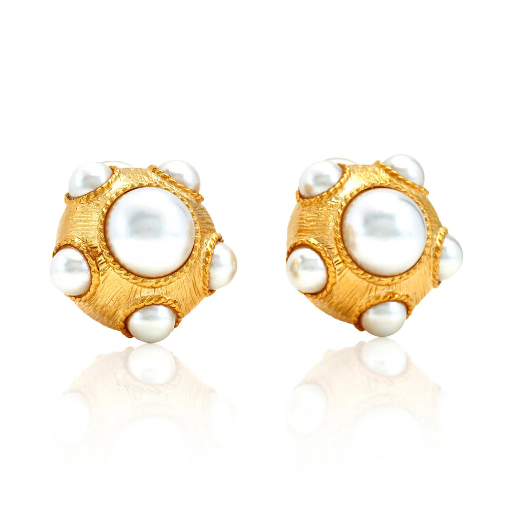 Kenneth Jay Lane Pearl Cabochon Clip-On Earrings - Mildred Hoit