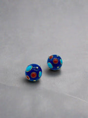 18K Gold Turquoise, Coral, and Lapis Earring