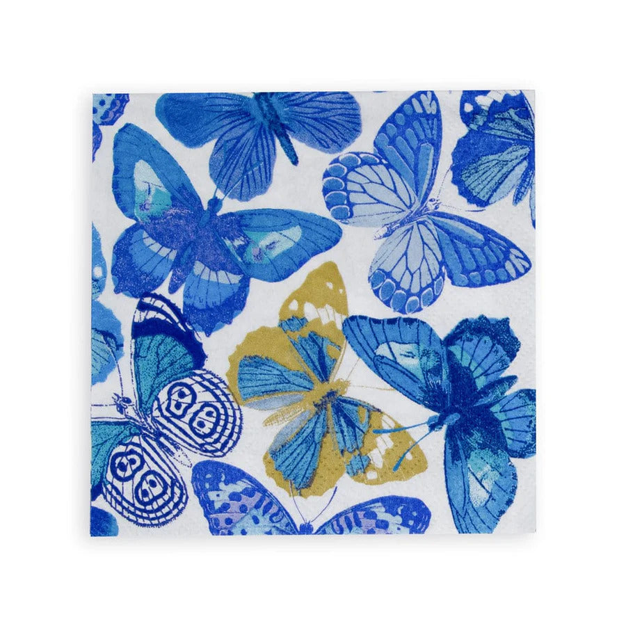 Caspari Butterflies Cocktail Napkins in Blue - 2 Pack