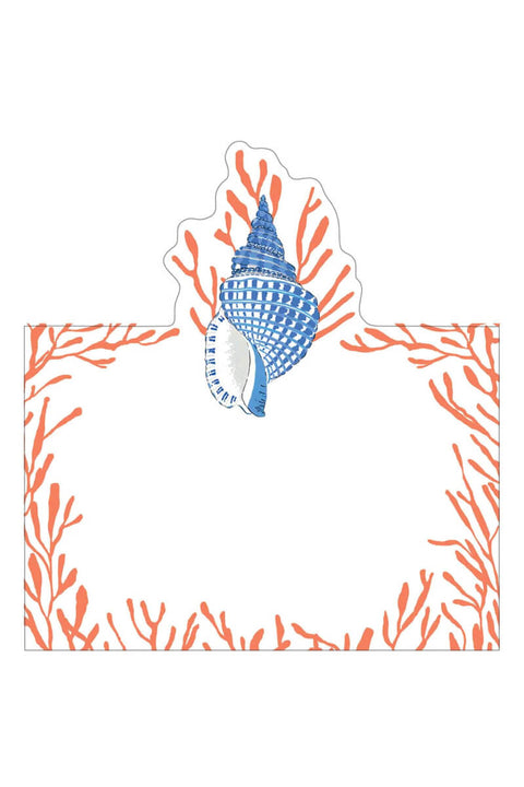 Shell Toile Place Cards in Coral and Blue available at Mildred Hoit in Palm Beach.