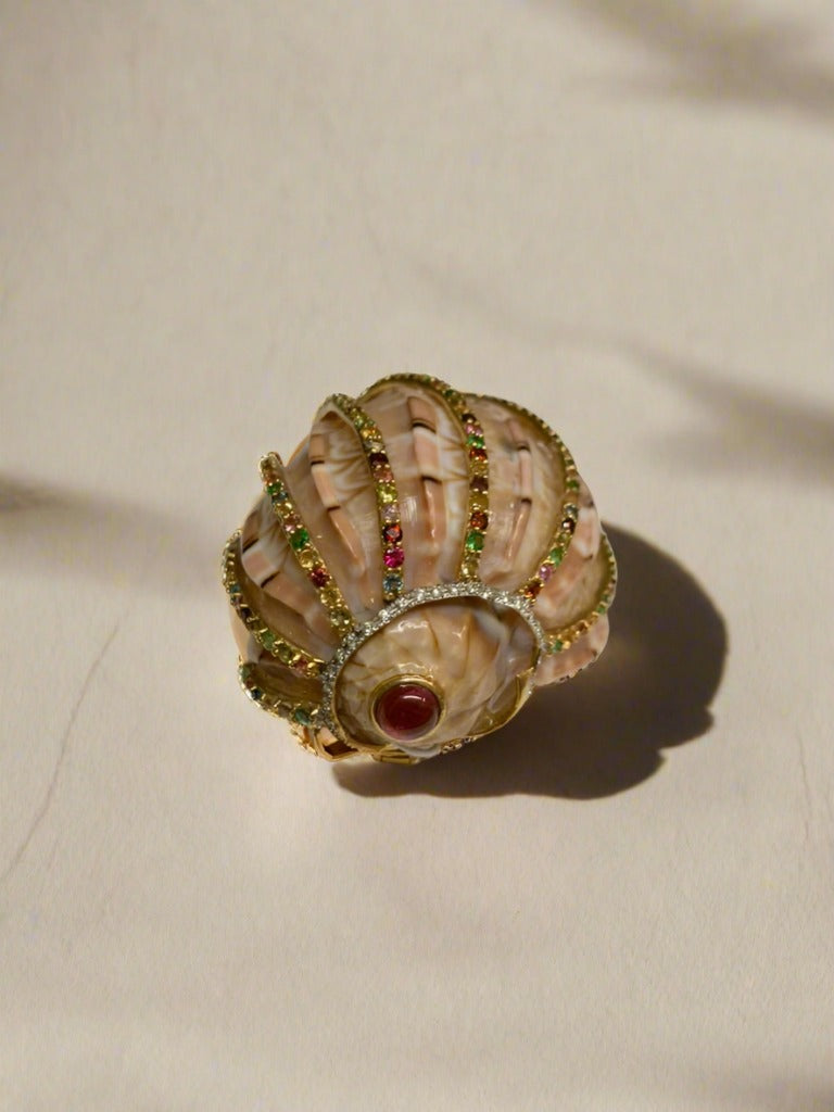 Shell, Tourmaline, Garnet Brooch - Mildred Hoit