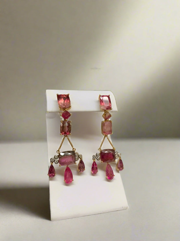 Pink Tourmaline Chandelier Earrings
