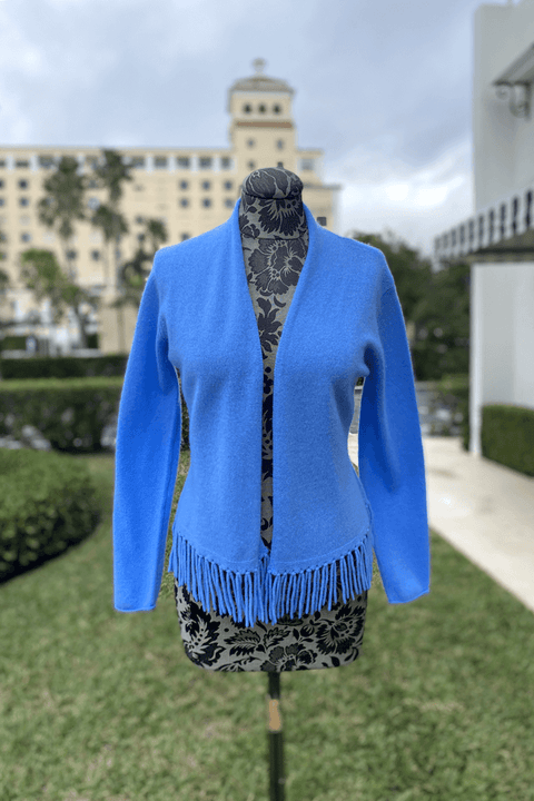 Alashan Fringe Trim Sweater in Splash available at Mildred Hoit in Palm Beach.