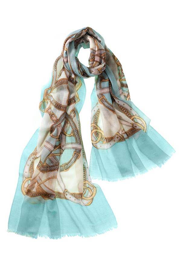Cinta Cashmere Printed Shawl - Aqua/Blue available at Mildred Hoit in Palm Beach.