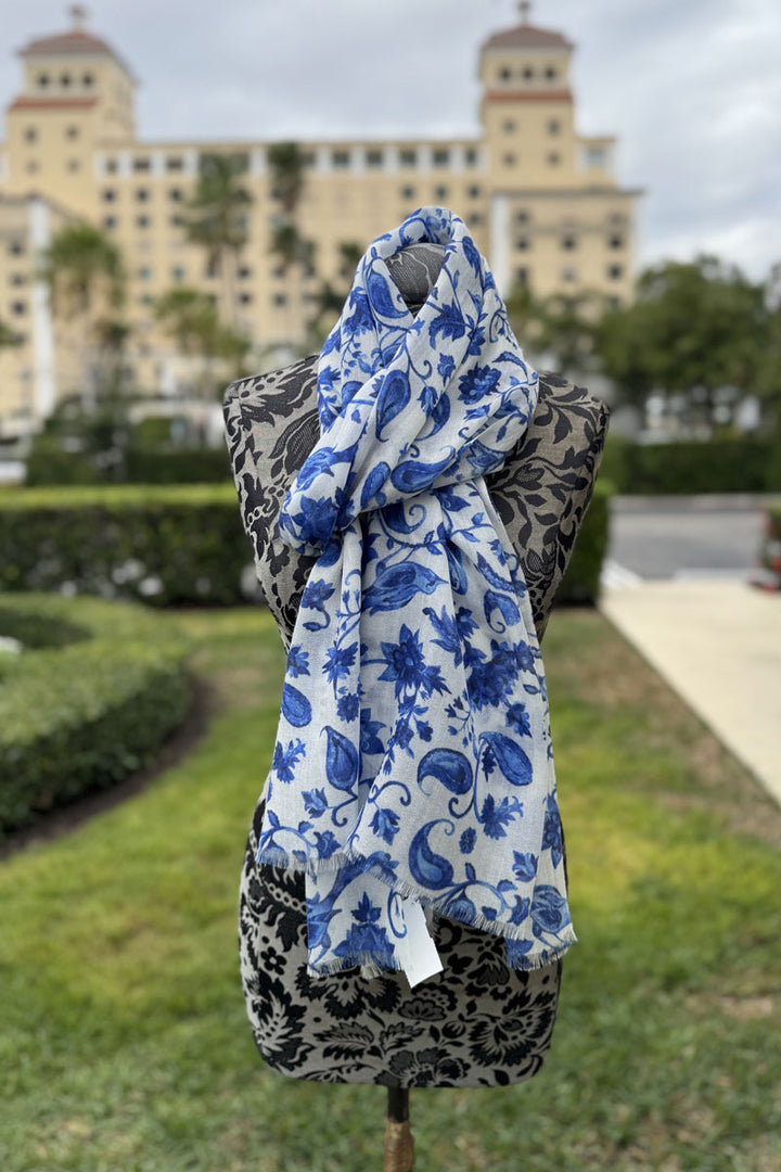 Garden Song Shawl in Blues available at Mildred Hoit in Palm Beach.