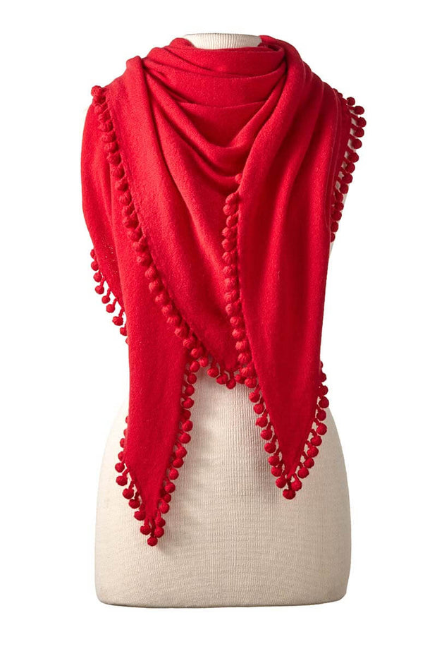 Pom-Pom Triangle Wrap in Cardinal available at Mildred Hoit in Palm Beach.