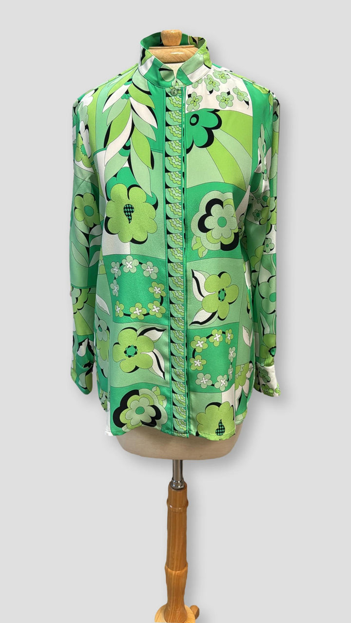 Averardo Bessi Mandarin Collar Silk Blouse in Swift 007