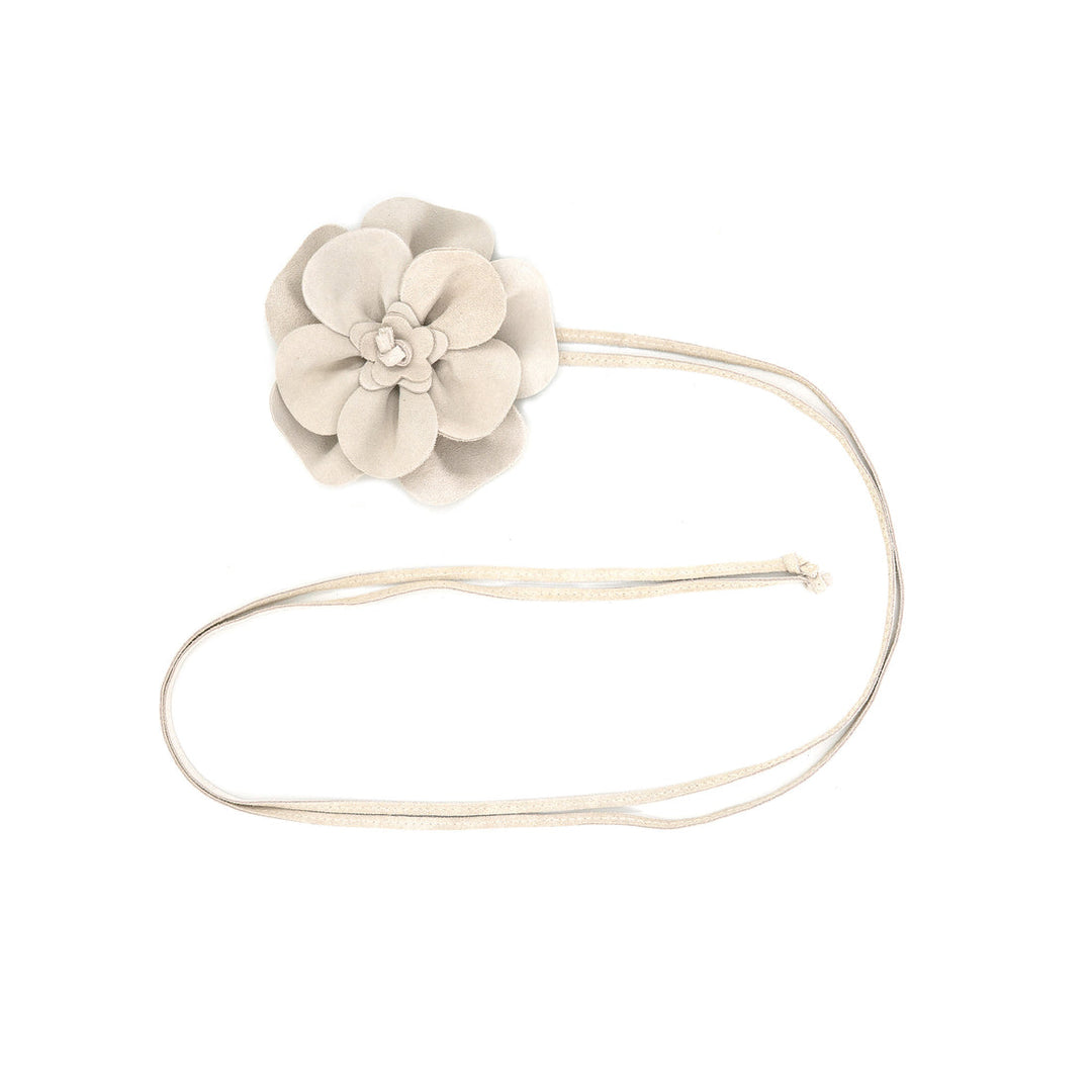 Flower Suede Belt in Ivory