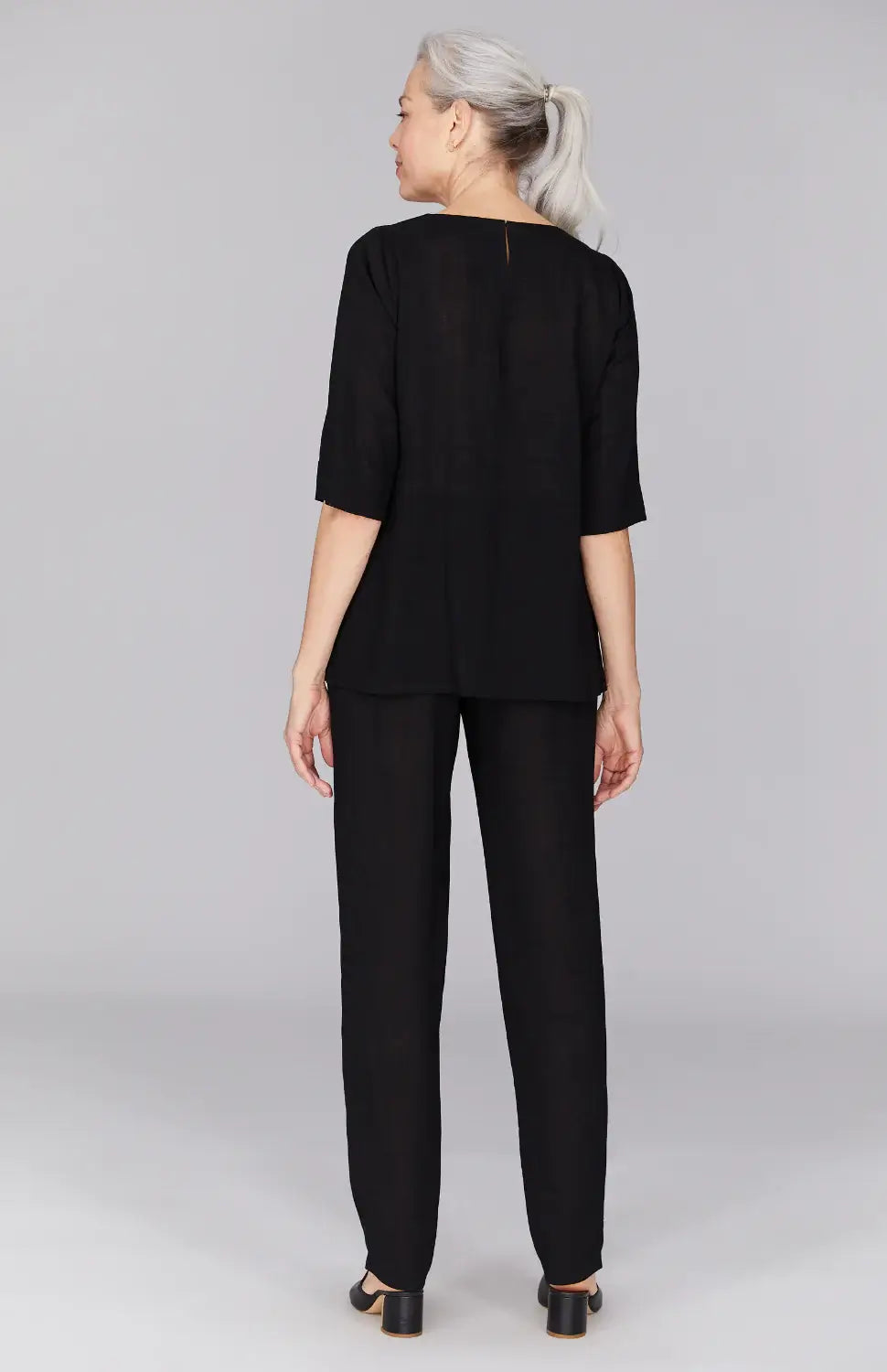 Emmelle Microlinen Flat Front Pants in Black - Mildred Hoit