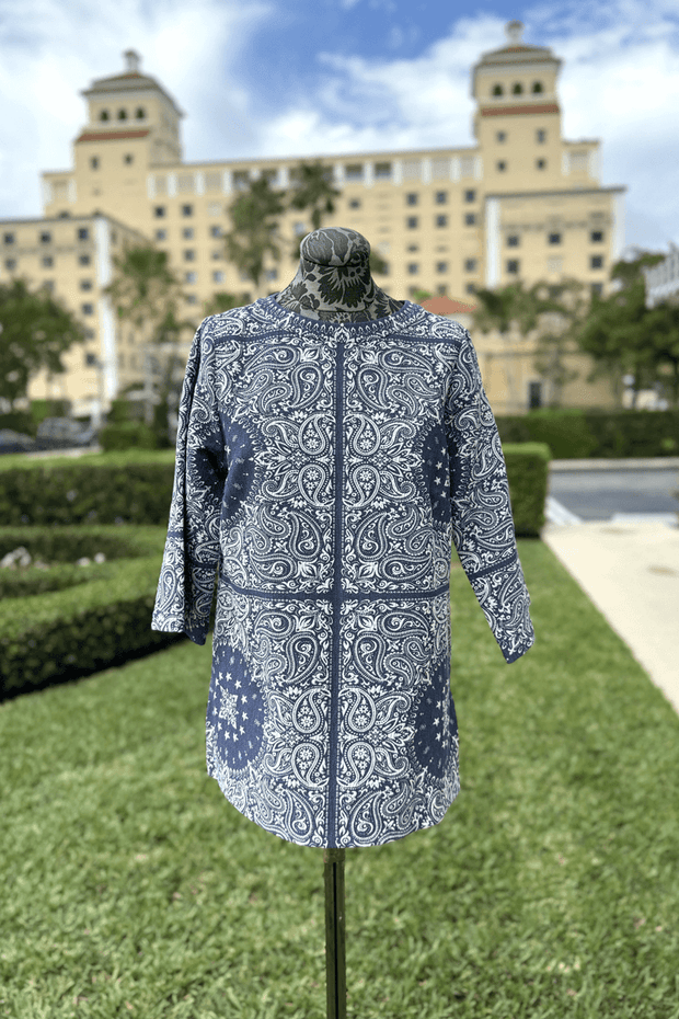 Emmelle Blue and White Paisley Blouse available at Mildred Hoit in Palm Beach.