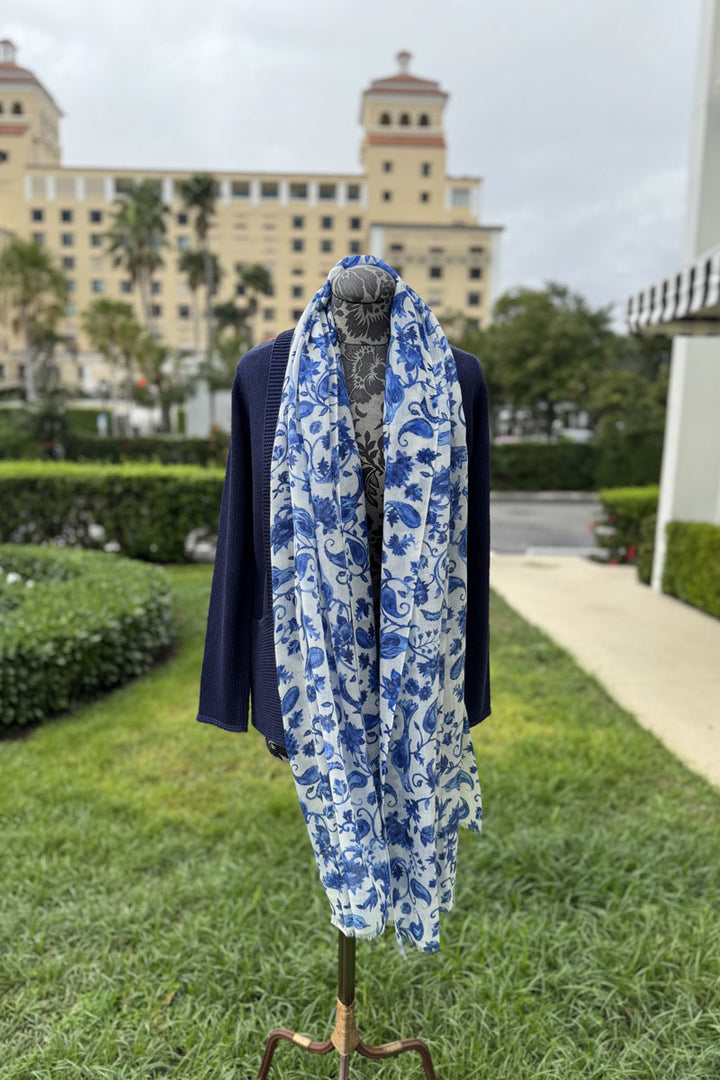 Garden Song Shawl in Blues available at Mildred Hoit in Palm Beach.