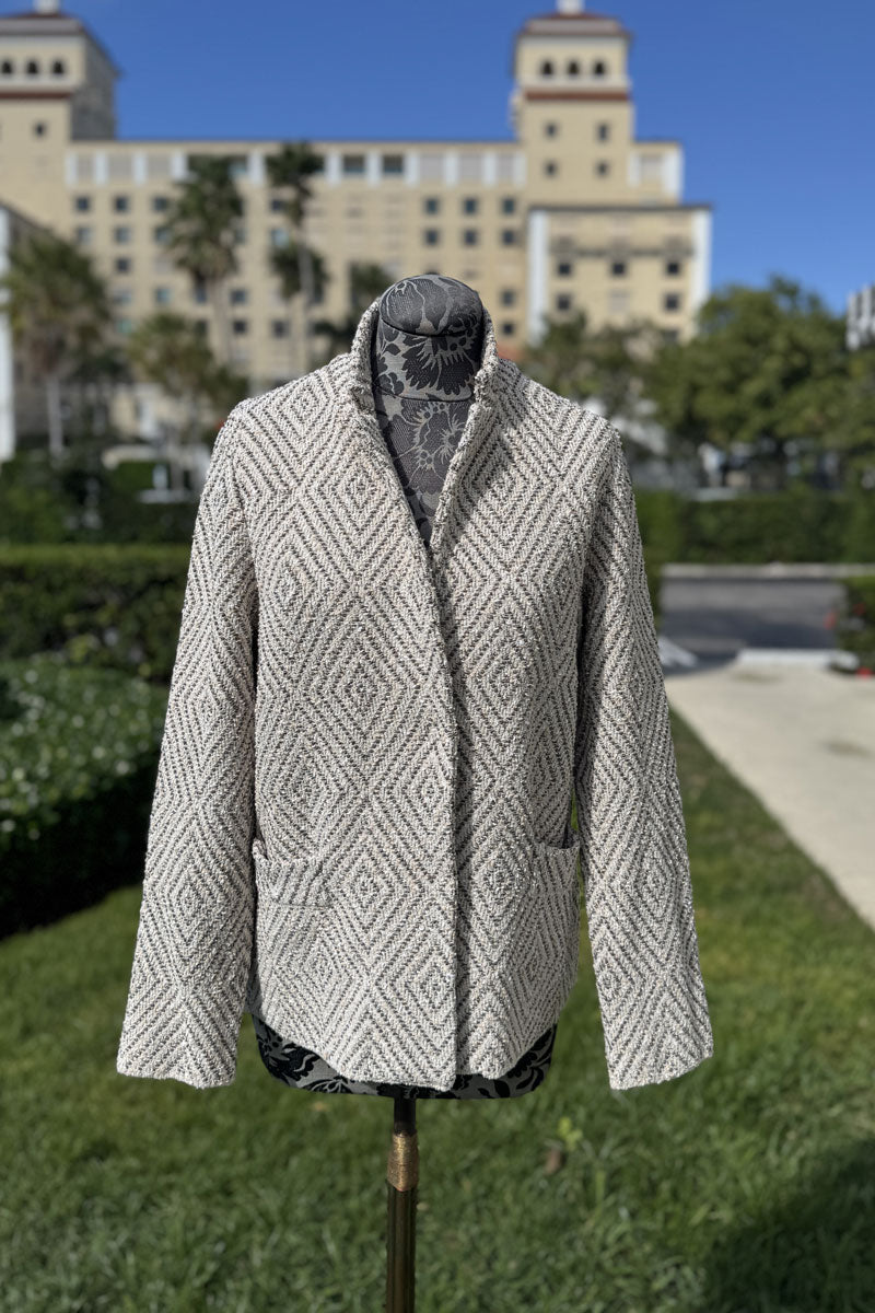 Italian Cotton Jacket in Neural and Beige available at Mildred Hoit in Palm Beach.