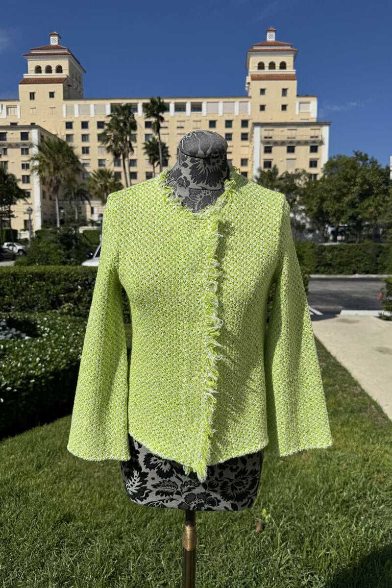 Italian Cotton Jacket in Chartreuse and White available at Mildred Hoit in Palm Beach.