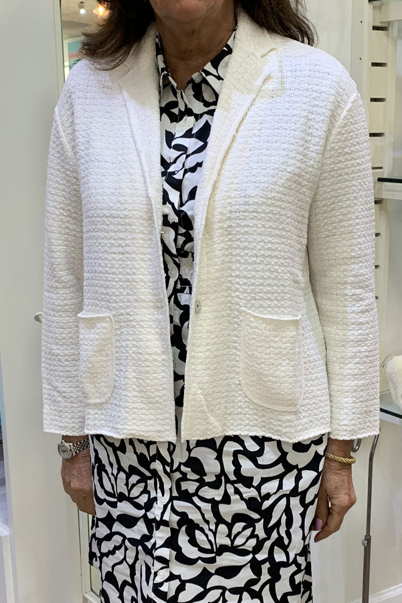 Base Milano Knit Jacket in White - Mildred Hoit