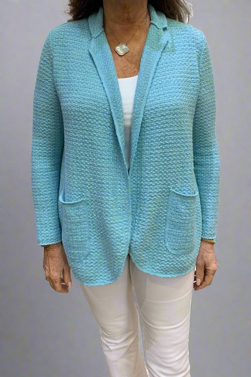 Base Milano Open Knit Sweater in Sky Blue - Mildred Hoit