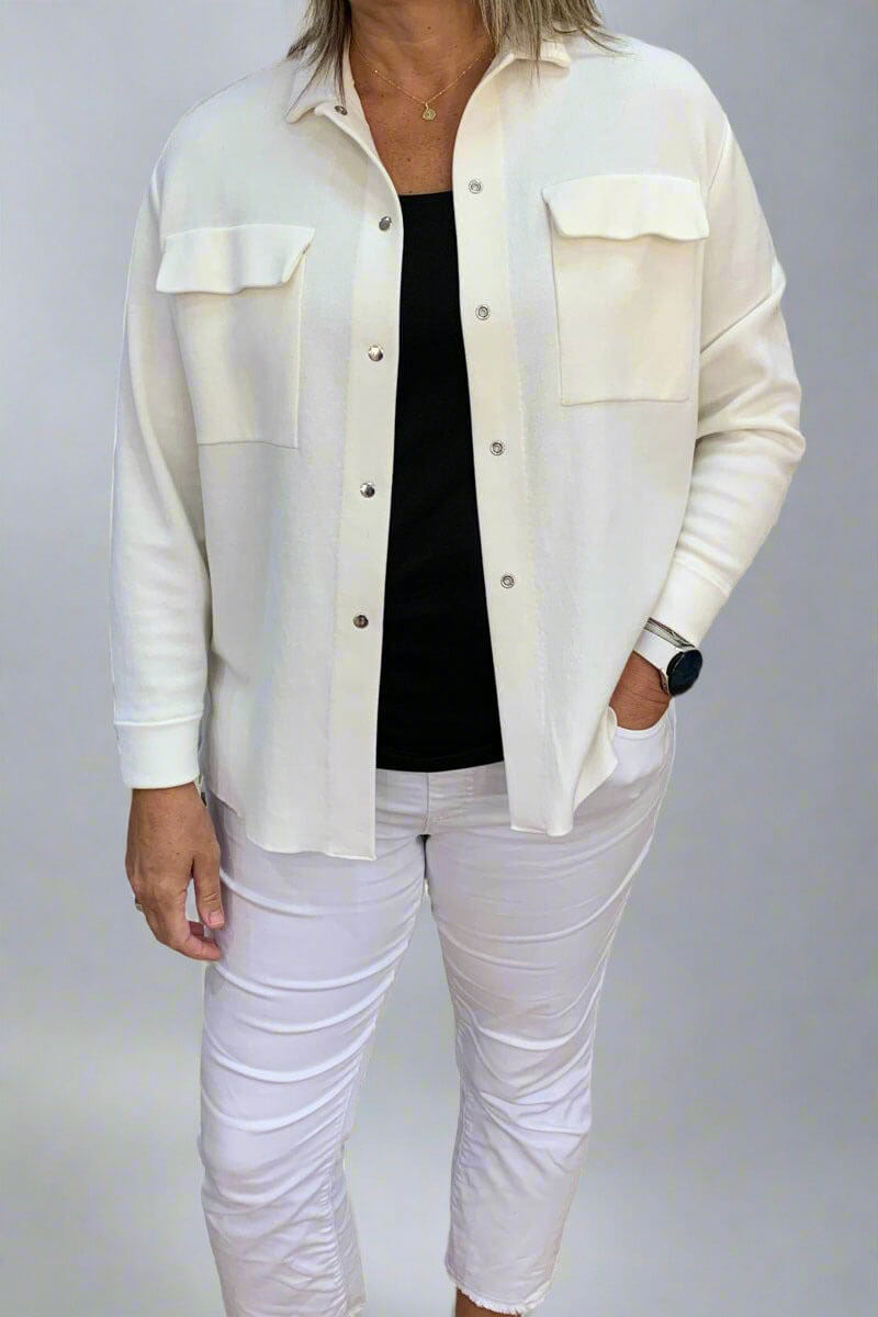 Base Milano Button Down Cargo in Cream - Mildred Hoit