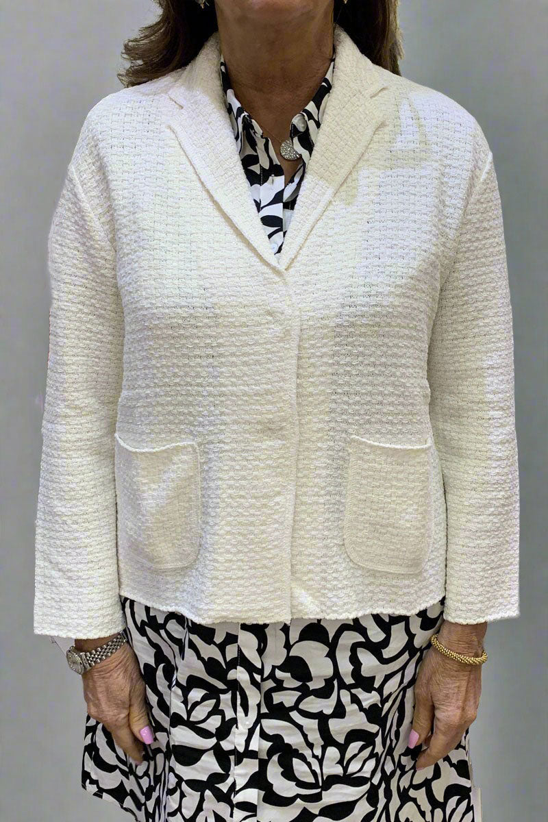 Base Milano Knit Jacket in White - Mildred Hoit