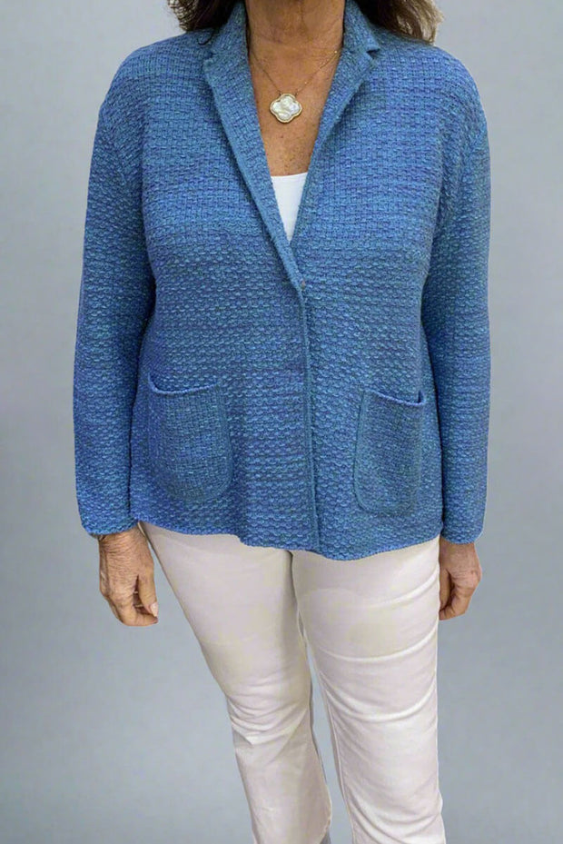 Base Milano Knit Jacket in Blue available at Mildred Hoit in Palm Beach.