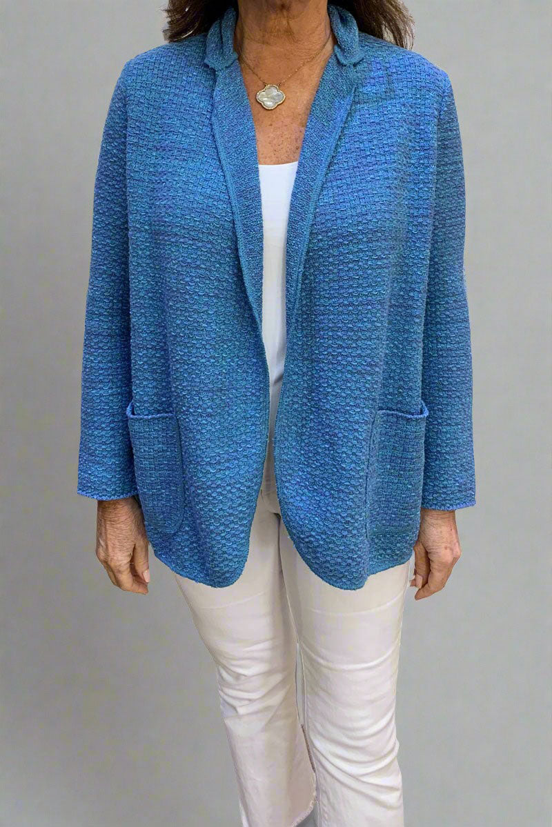 Base Milano Open Knit Sweater in Blue available at Mildred Hoit in Palm Beach.