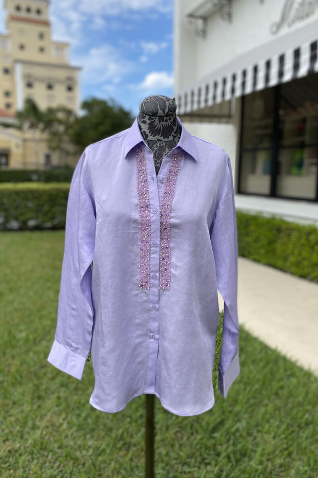 Bella Tu Kara Shirt in Lilac available at Mildred Hoit in Palm Beach.