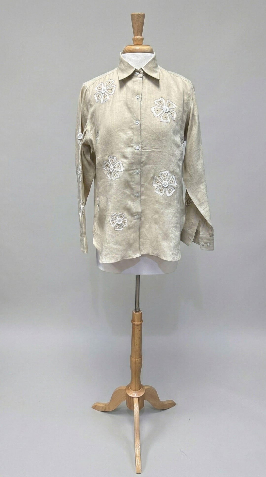 Bella Tu Karin Linen Shirt in Almond & White - Mildred Hoit