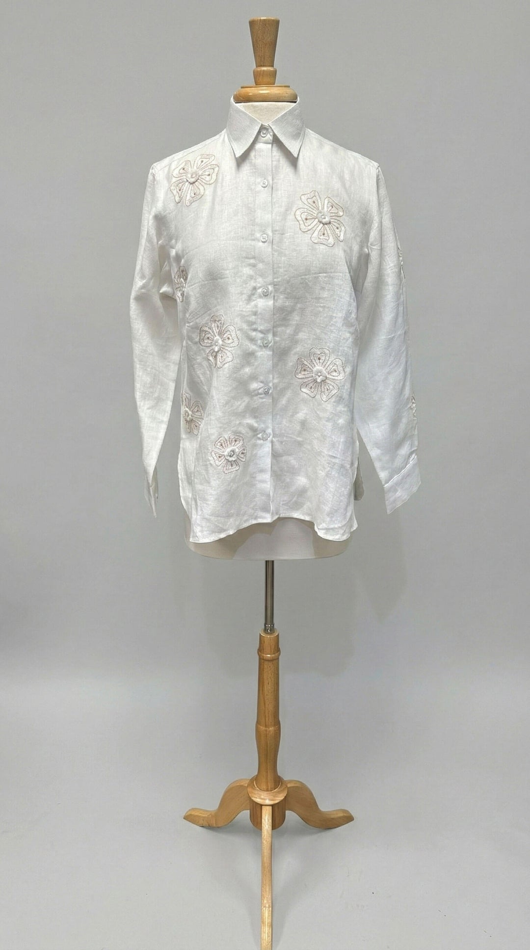 Bella Tu Karin Linen Shirt in White & Almond - Mildred Hoit