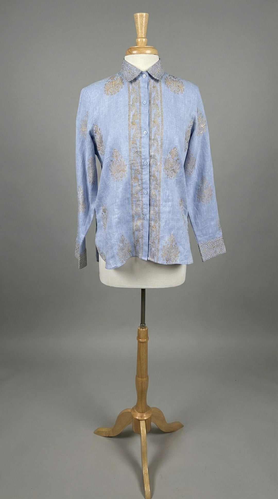 Bella Tu Rani Shirt in Blue Linen - Mildred Hoit