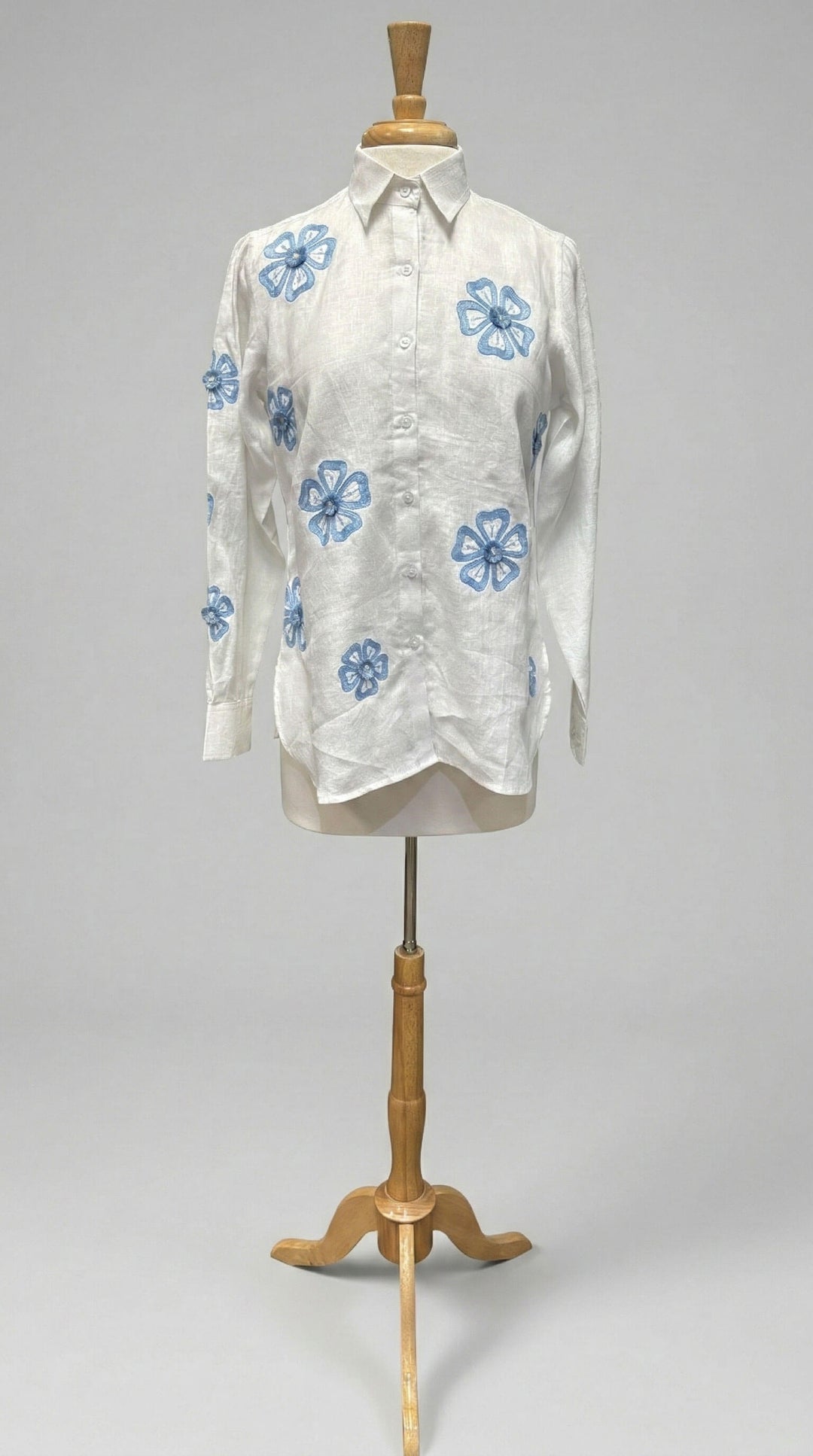 Bella Tu Karin Linen Shirt in Blue & White - Mildred Hoit