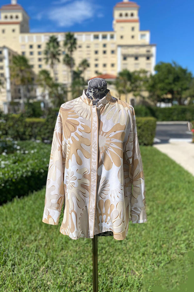 Averardo Bessi Silk Blouse with Mandarin Collar in Prater 014 available at Mildred Hoit in Palm Beach.