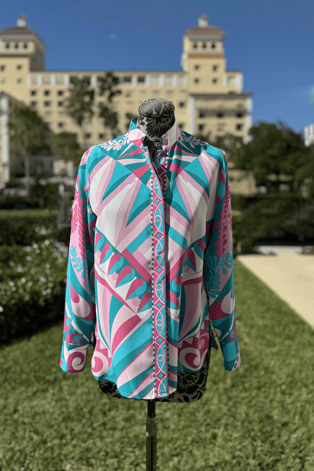 Averardo Bessi Silk Blouse with Mandarin Collar in Record 005 available at Mildred Hoit in Palm Beach.