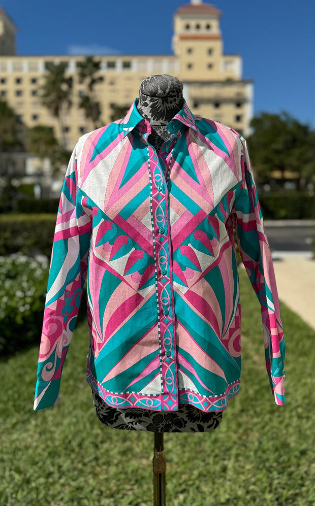 Averardo Bessi Cotton Button Down Blouse in Record 005 available at Mildred Hoit in Palm Beach.