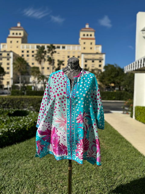 Averardo Bessi Printed Poncho in Tender 004 available at Mildred Hoit in Palm Beach.