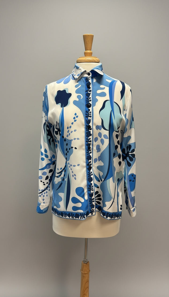 Averardo Bessi Silk Button-Down Blouse in Calypso 009