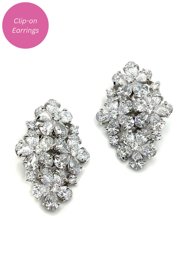 Floral Crystal Earrings in Rhodium