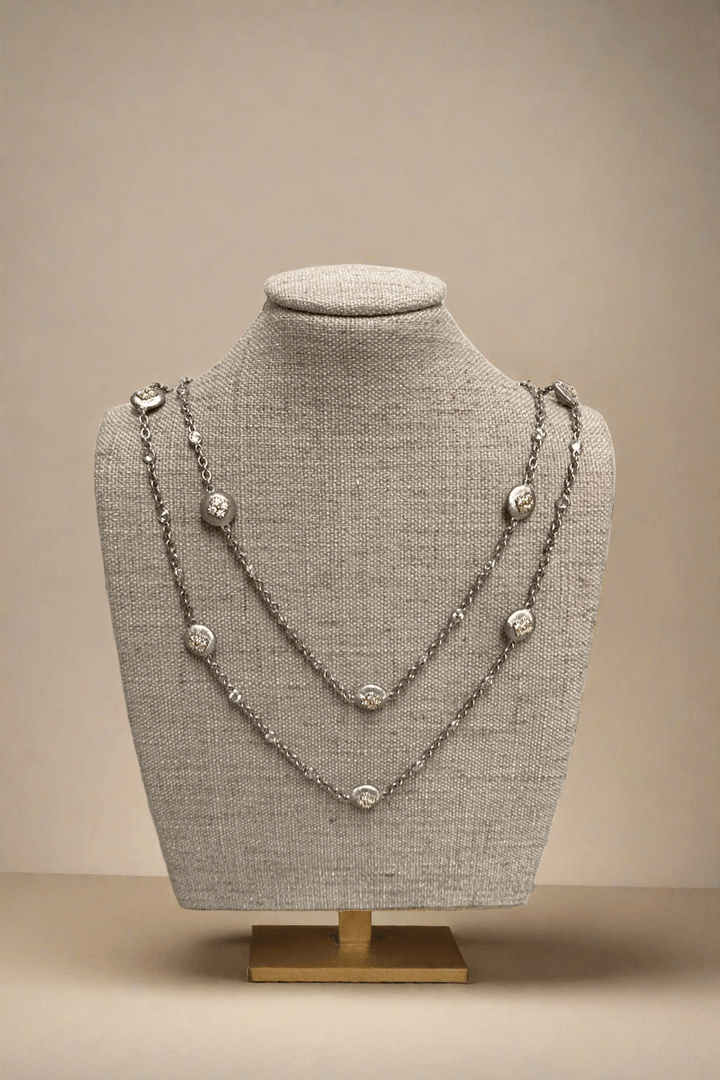 Silver and Crystal Long Necklace - Mildred Hoit