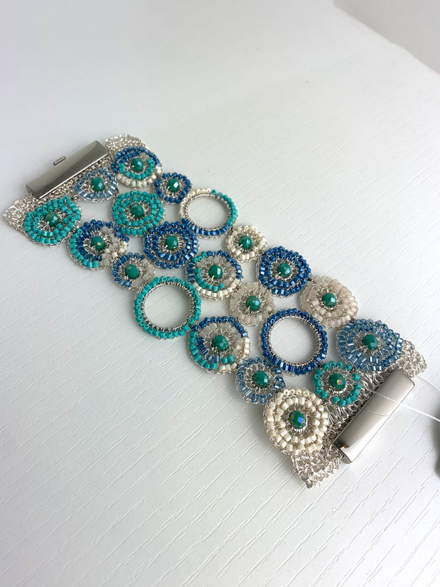 Blue Beaded Crocheted Bracelet