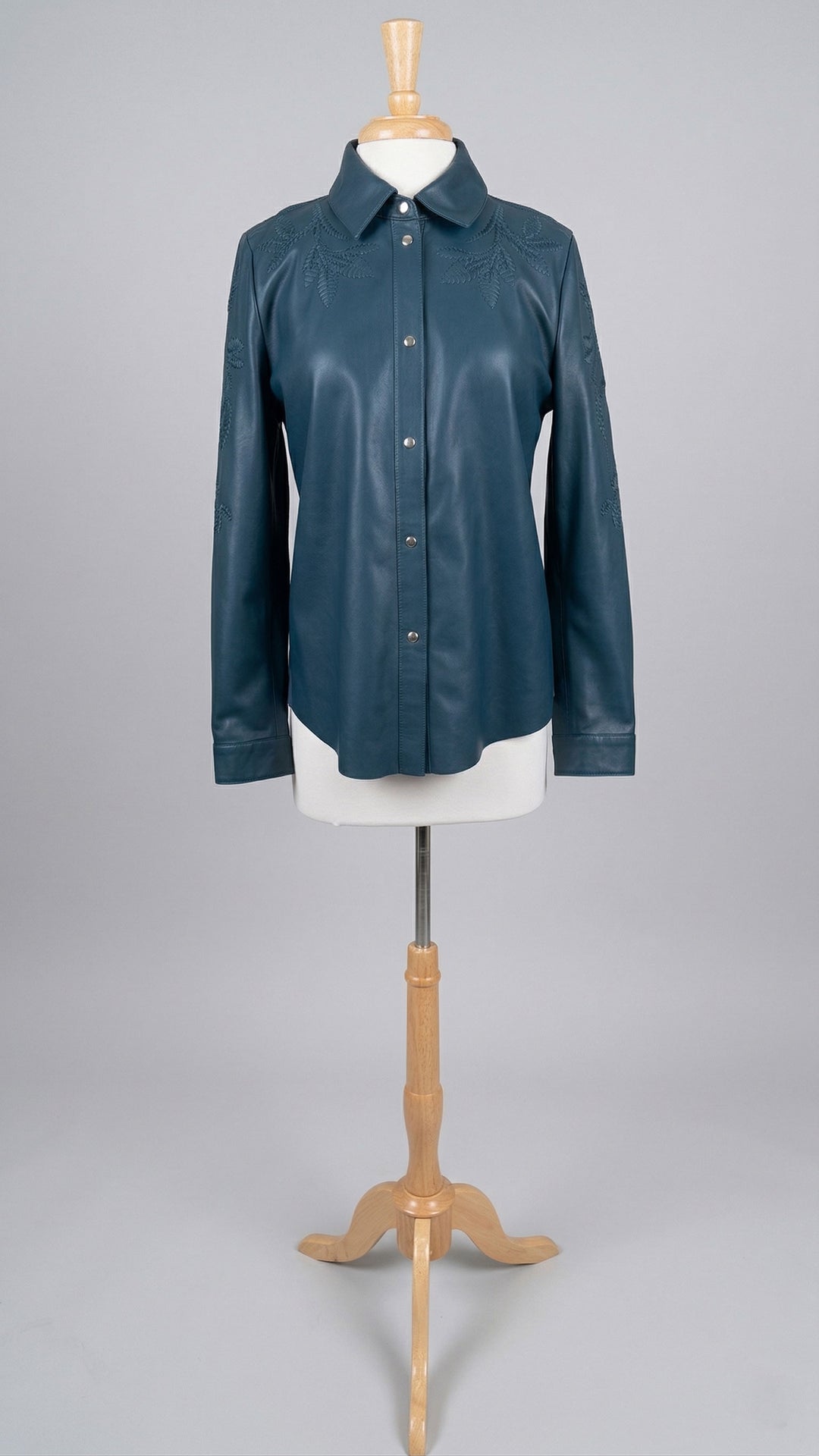 Embellished Lamb Leather Shirt in Blue - Mildred Hoit