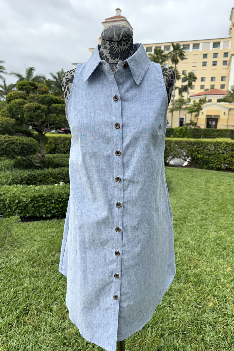 Boho Chic Sleeveless Denim Dress available at Mildred Hoit.