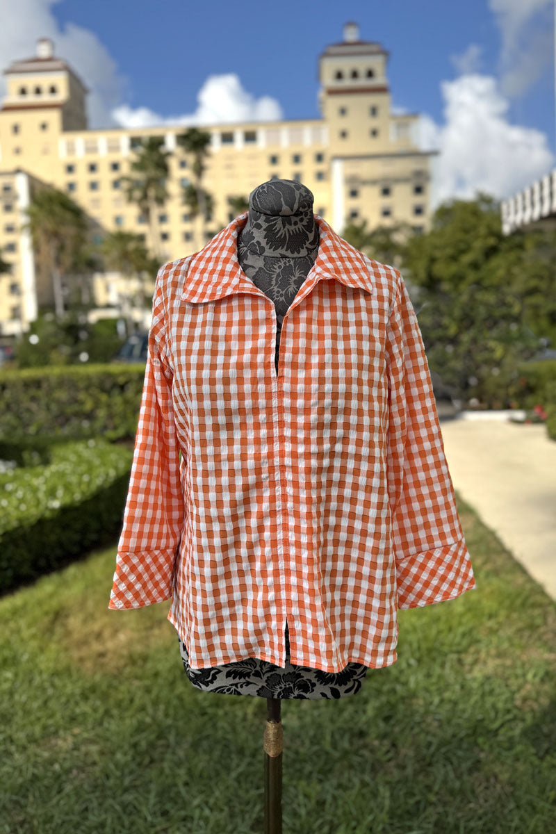 Boho Chic Orange and White Gingham Blouse - Mildred Hoit