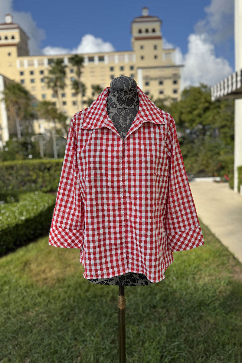 Boho Chic Red and White Gingham Blouse - Mildred Hoit