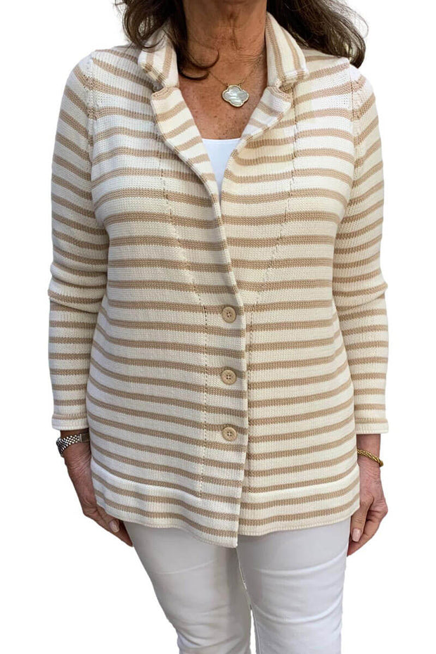 Kahki and Cream Button Down Sweater available at Mildred Hoit in Palm Beach.
