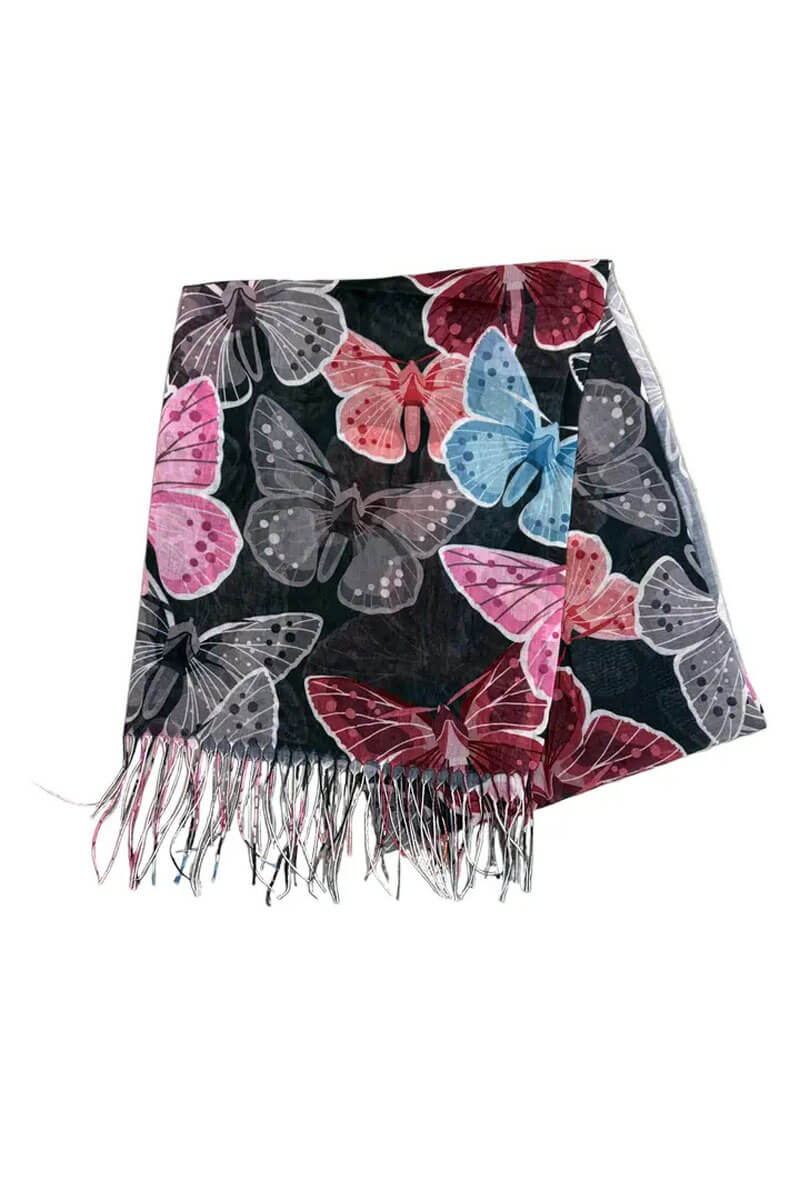 Butterfly Summer Scarf in Black - Mildred Hoit