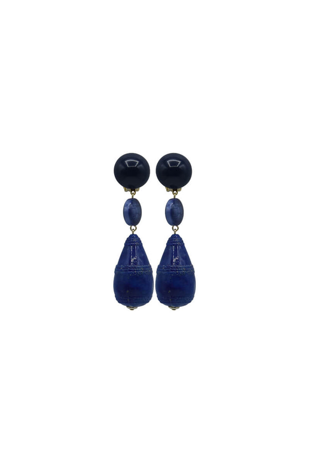 Parisian Navy Blue Drop Earrings available at Mildred Hoit in Palm Beach.