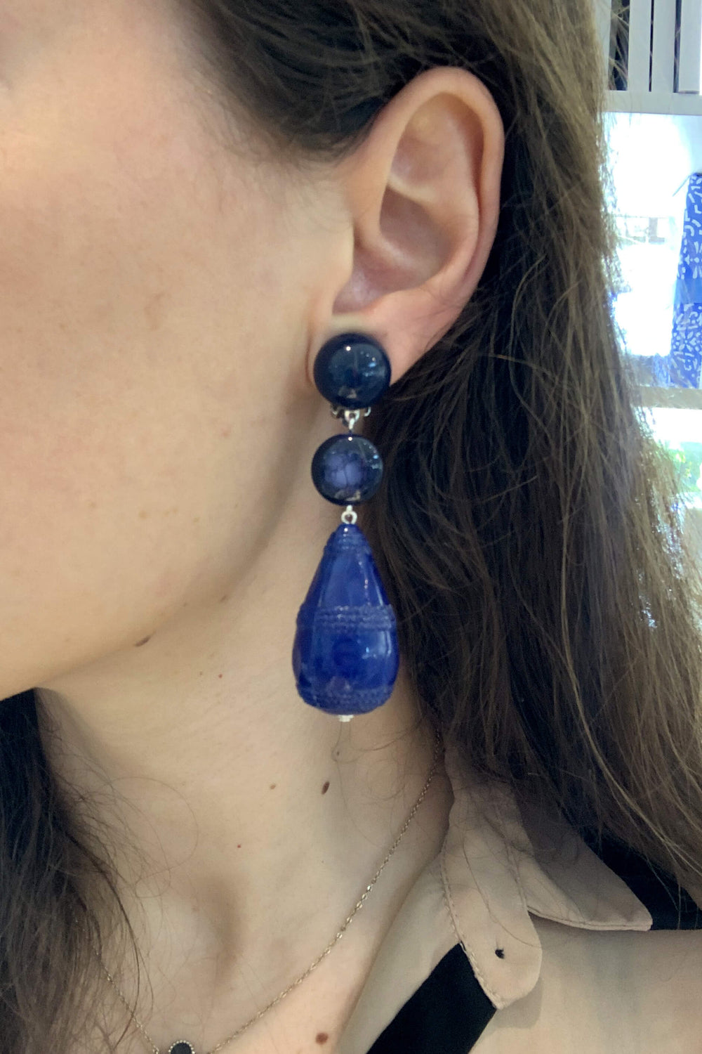 Parisian Navy Blue Drop Earrings - Mildred Hoit