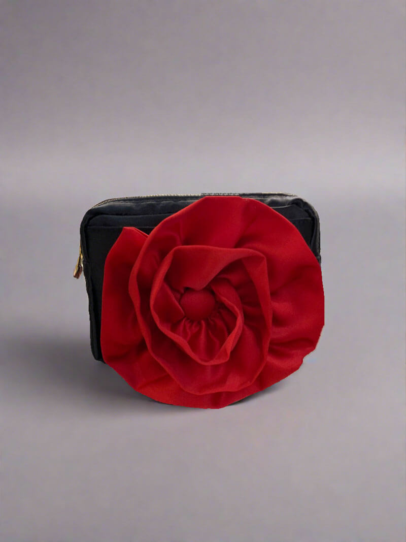 Rose Shaped Clutch Bag in Red and Black - Mildred Hoit