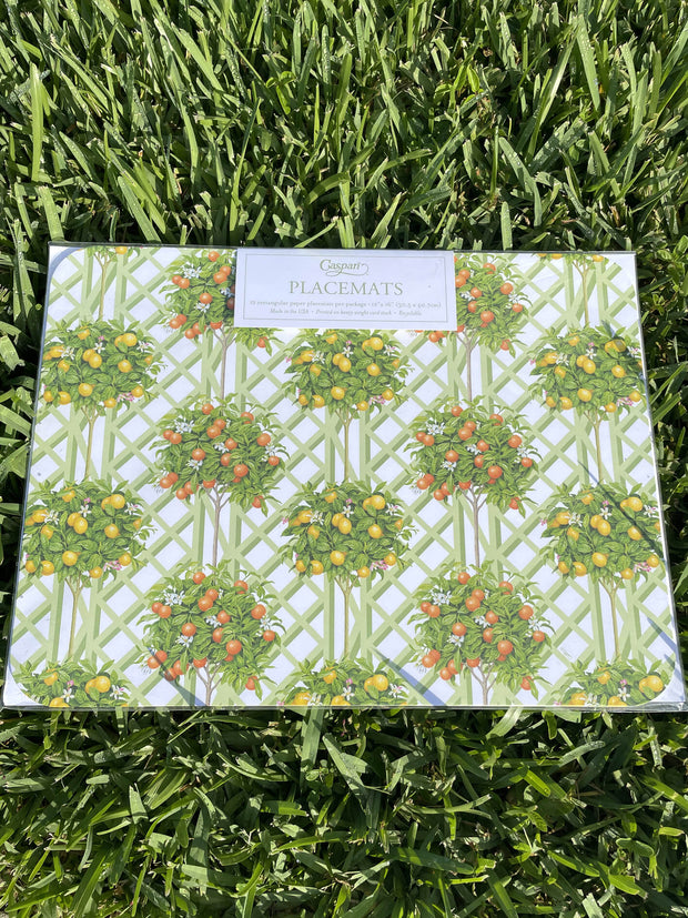 Caspari Topiaries Rectangle Paper Placemats available at Mildred Hoit in Palm Beach.