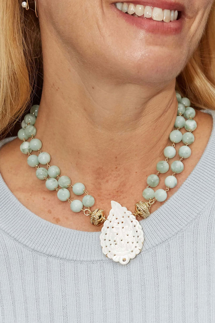 Clara Williams White Mother of Pearl Paisley Centerpiece